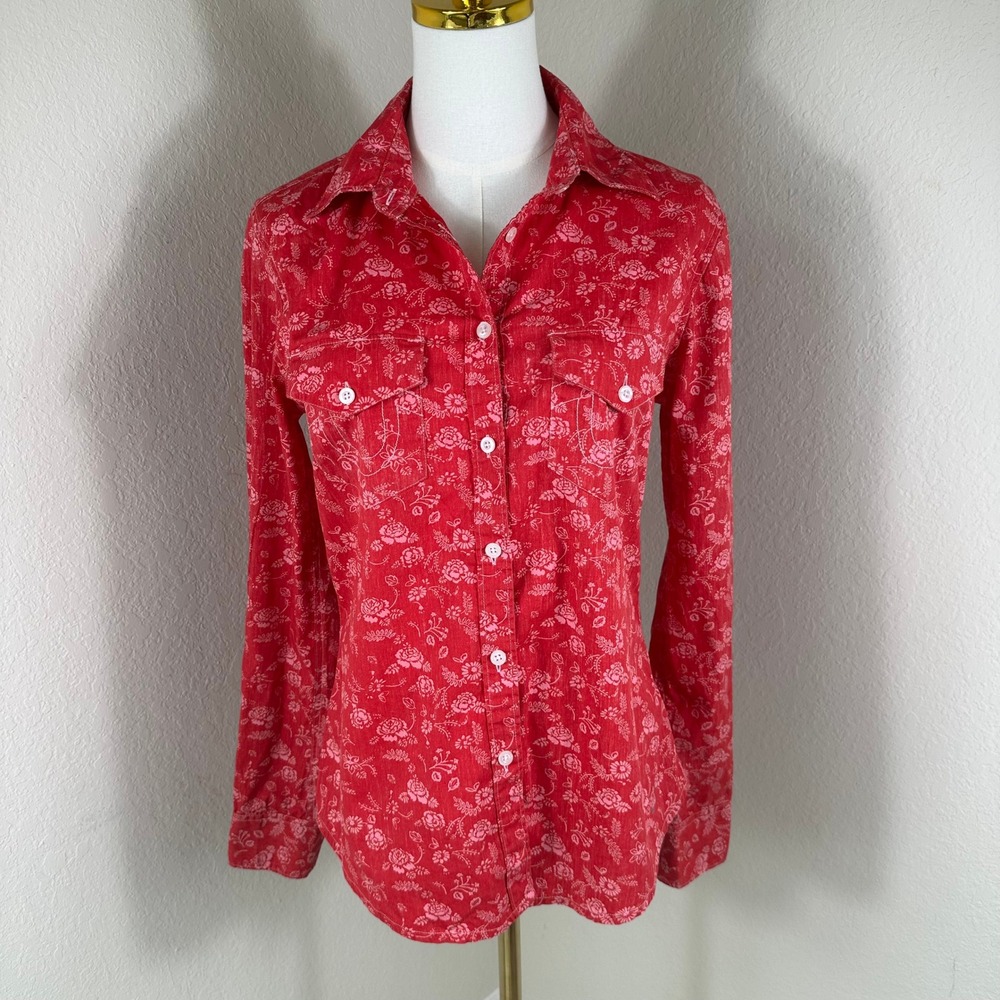 True Religion Button Down Women S Red Floral Western Cottagecore Lonestar Shirt